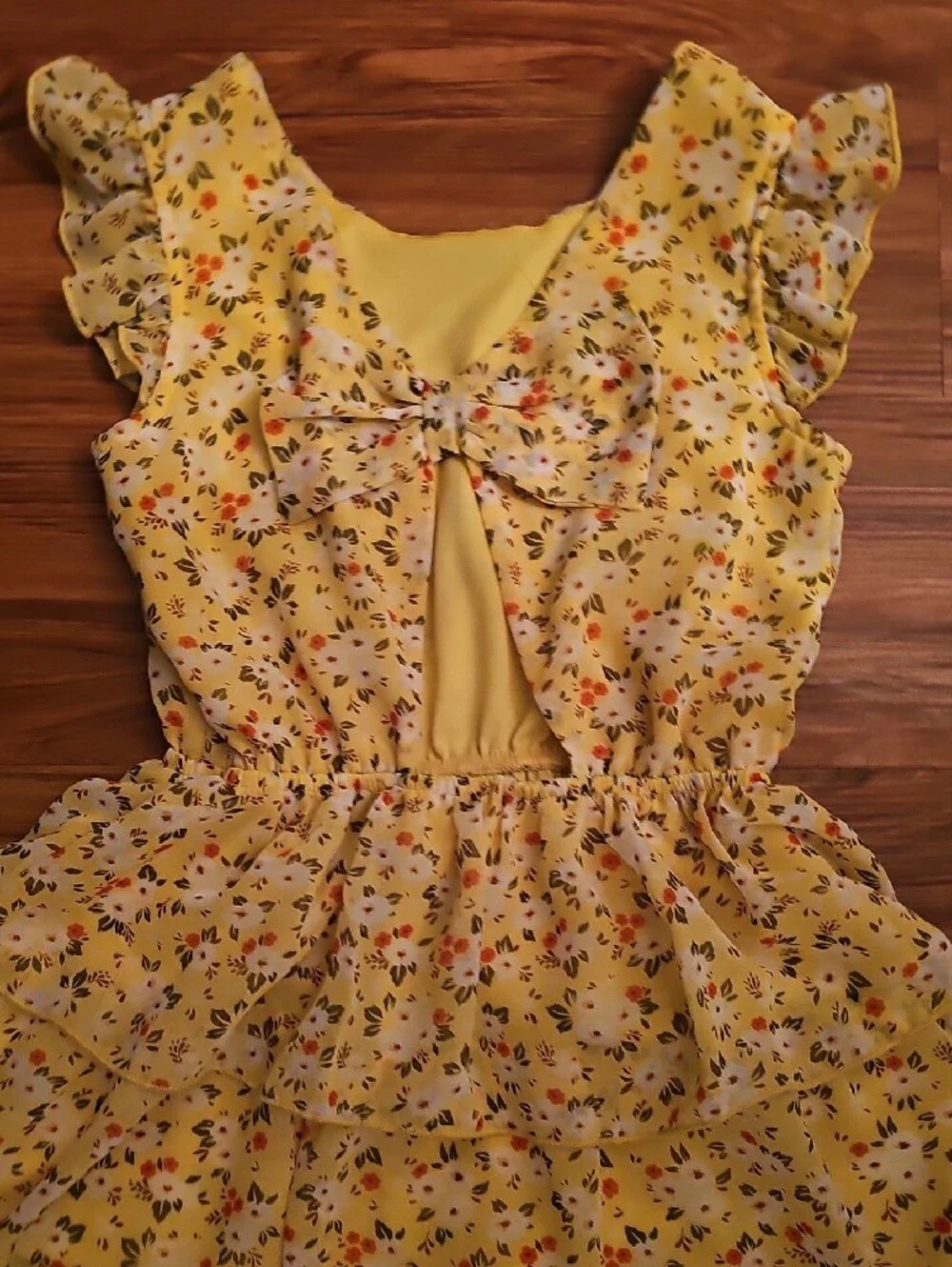 Lily Rose Yellow Floral Tiered Dress with Ruffles
